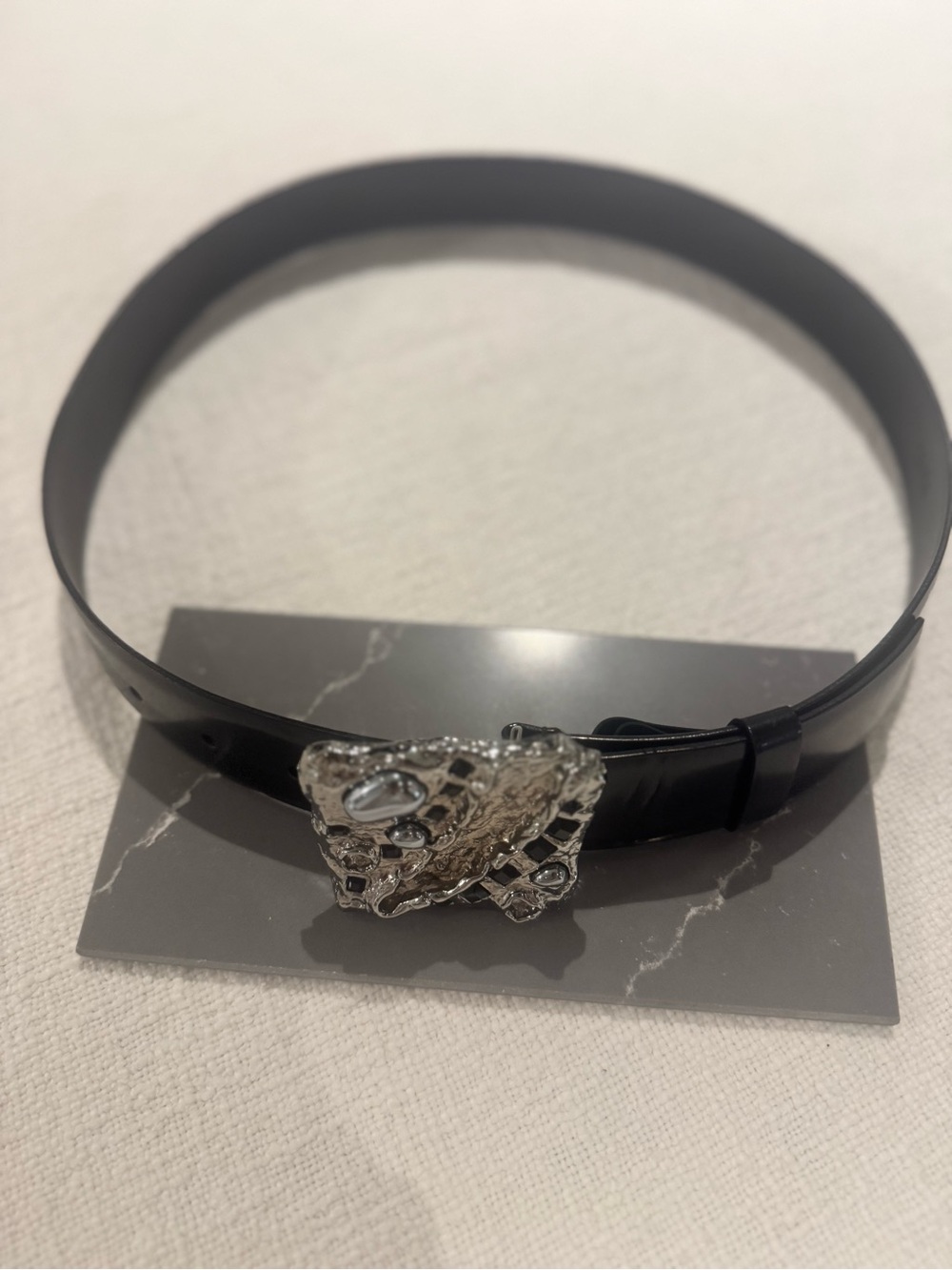 Prada spazzolato leather belt metallic polished steel / inlay of precious stone - Picture 3 of 10